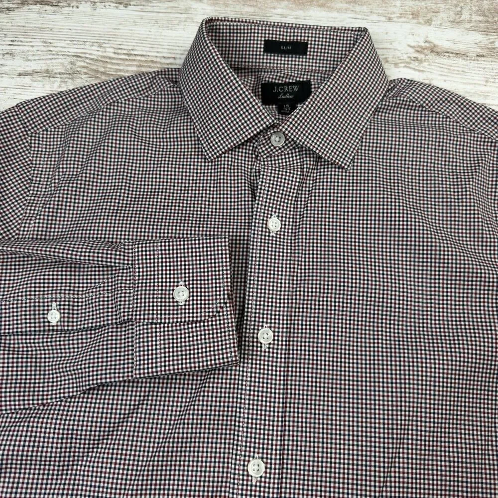 J.Crew Ludlow Dress Shirt Men's 15-33 Slim Fit Red,White,Blue Gingham